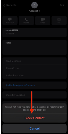 Click Block Contact- How to block a number on iPhone