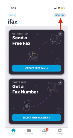  Tap on “New Fax” in the top right corner