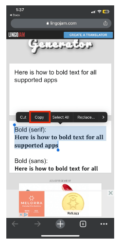 Copy the bold font you want