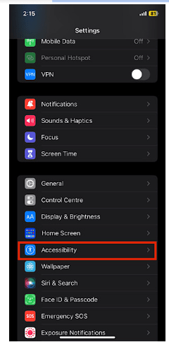 Find the accessibility option
