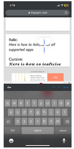 Italic text will appear in the text box