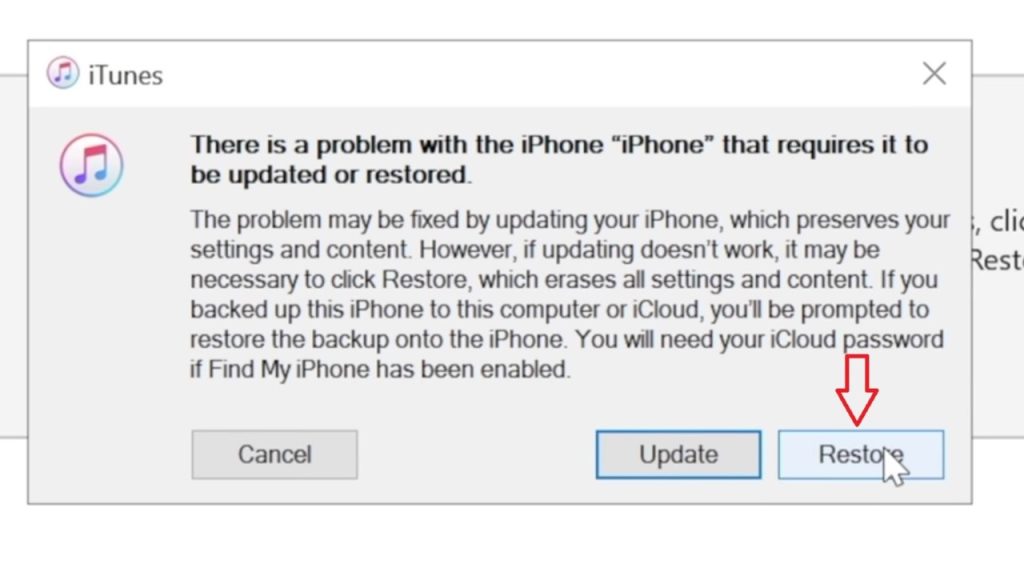 Itune restore or update your iPhone 