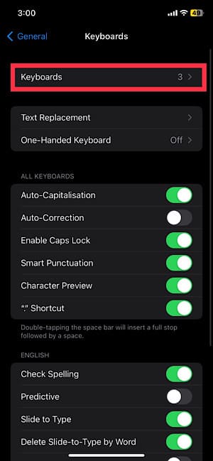 Select the add new keyboard