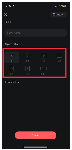 Select the aspect ratio your video 