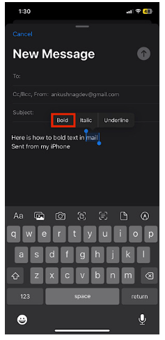 Bold text on iphone. Select the format option