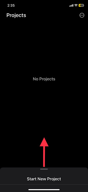 Swipe up from the bottom to start a new project