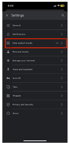 Tap on “Hide explicit results