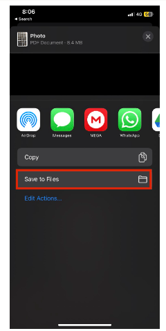 convert a picture to PDF on iPhone- Tap on “Save to files