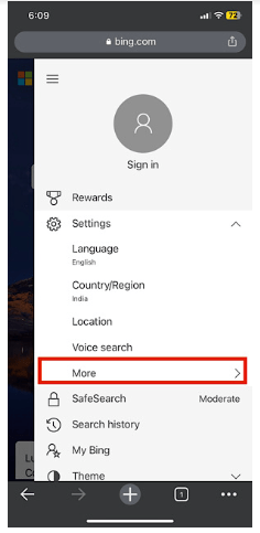 Tap on more- turn off safe search on iPhone