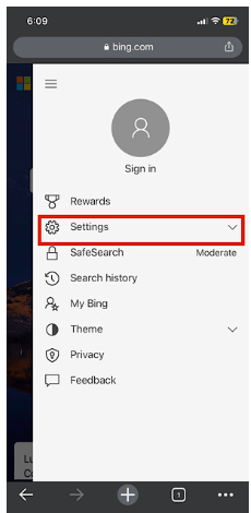 Tap on settings- turn off safe search on iPhone