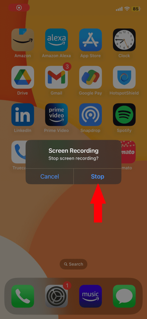 Tap on stop recording