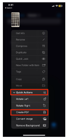 Tap on the “Create a PDF” option