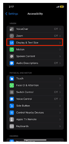 text size option