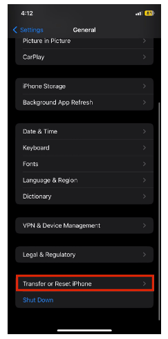 Transfer or Reset iPhone
