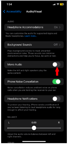 Turn off “Mono Audio”