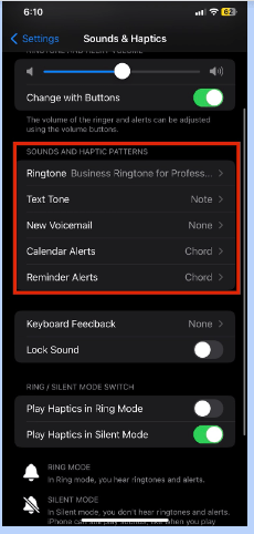 Under the “SOUND AND HAPTIC PATTERNS