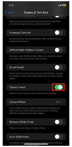 Invert pictures on iphone- classic invert switch