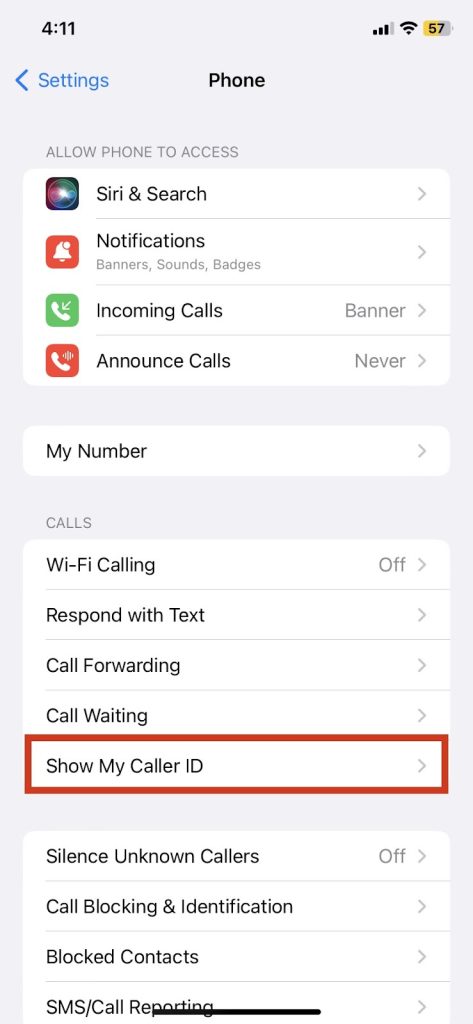 iphone show my caller id.
