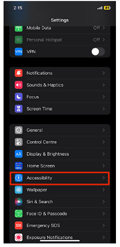 select the accessibility option