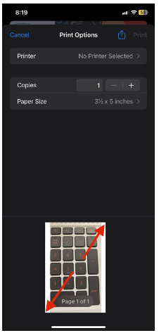 convert a picture to PDF on iPhone-The print window