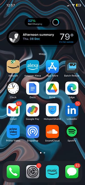 Move the widget to the top of the screen