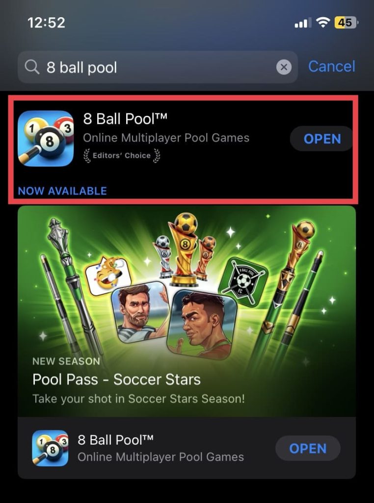 Search for the 8 Ball Pool game
