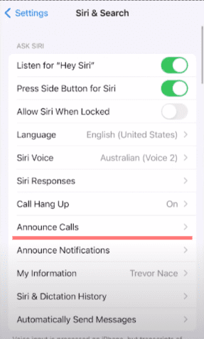 Select the Announce Calls option