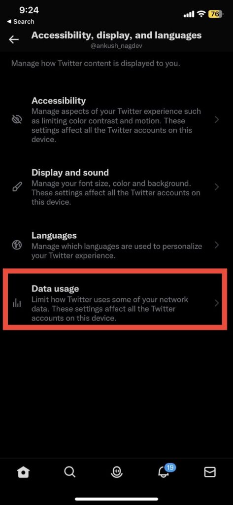 Select the Data usage option