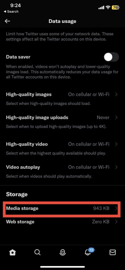 Select the media storage option