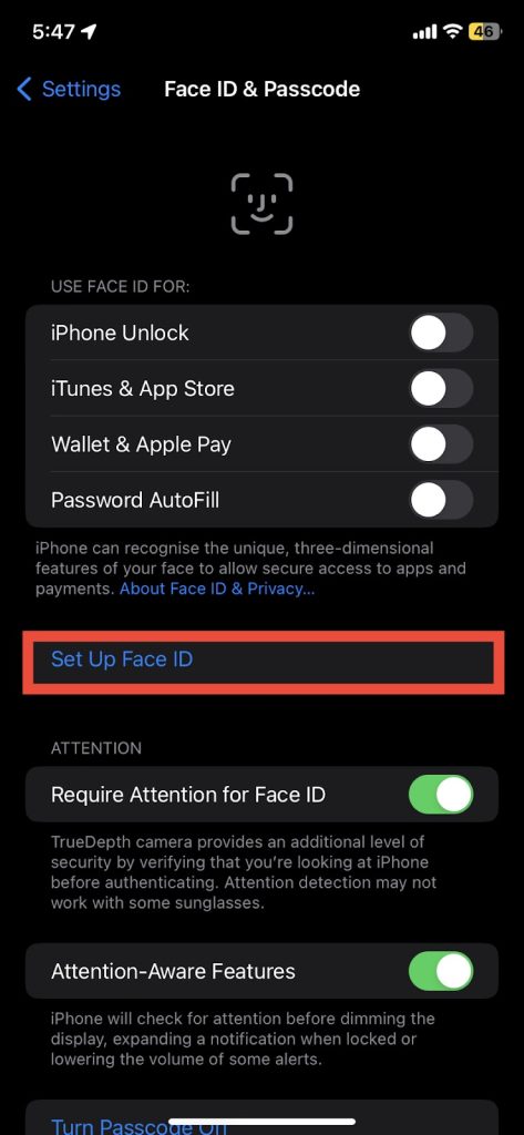 Setup Face Id