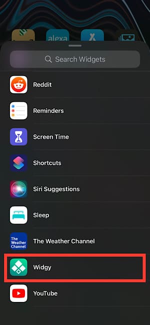  Swipe up and select Widgy