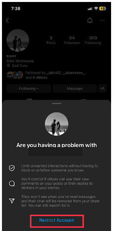 Tap on the “Restrict Account” button