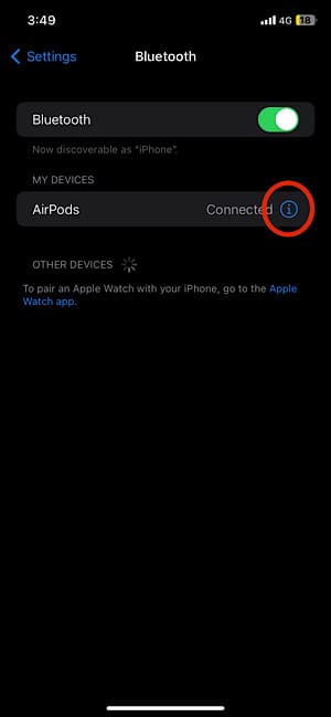 Tap on the circular i next to your AirPods