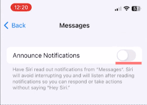 Turn the Announce Notifications options off