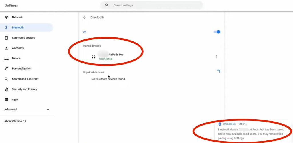  AirPods connected to your Chromebook