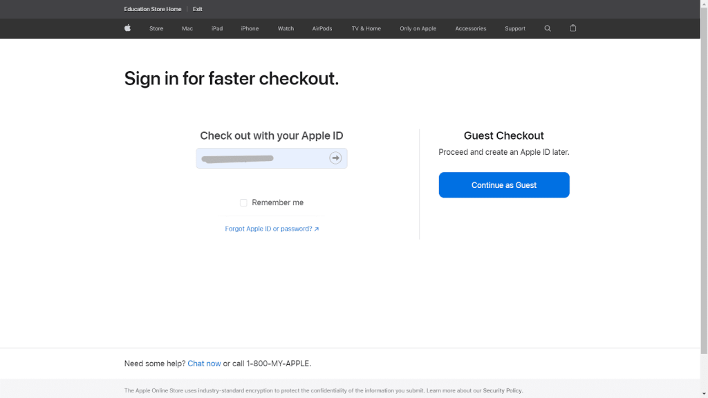 Apple id Sign in for check out 