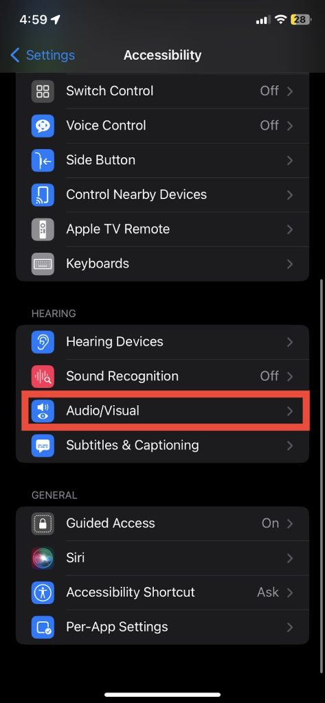 open Audio Visual option - If One AirPod Louder Than The Other