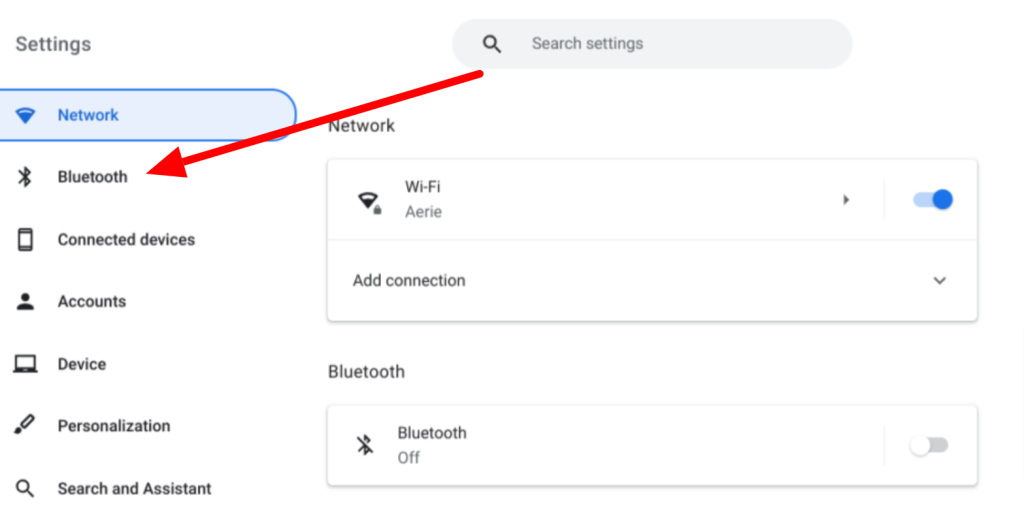 Click on the “Bluetooth” option on the left.
