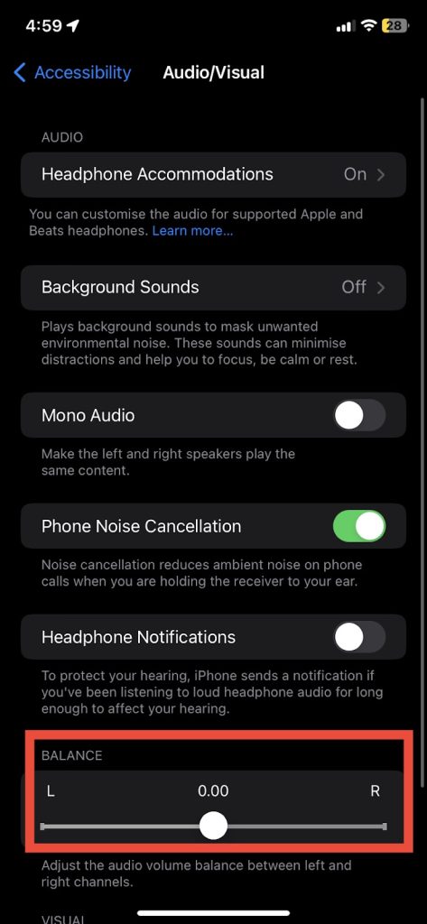 IPhone Audio Balance Setting