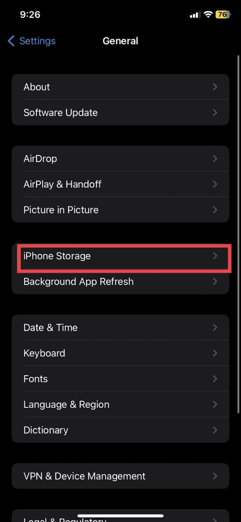 Select iPhone storage