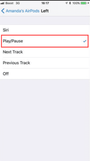 Select the play pause option