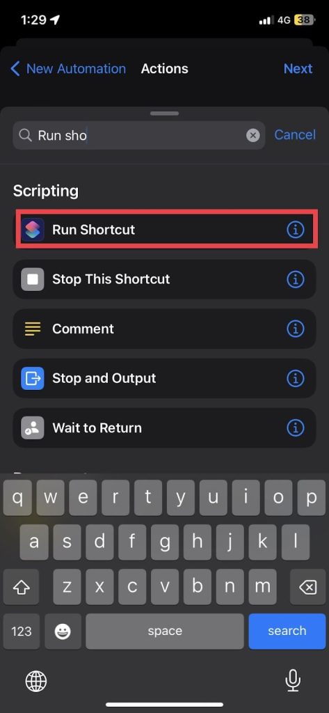 Select the run shortcut button.