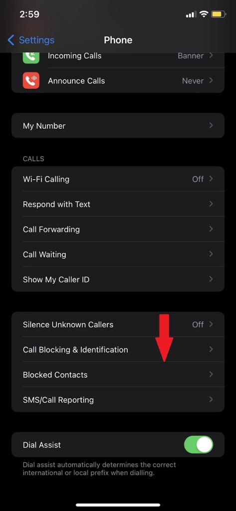 Tap on Blocked Contacts