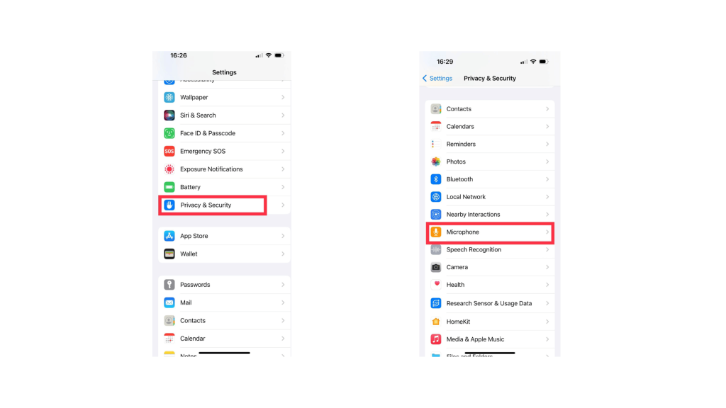 Tap on Privacy and select Microphone