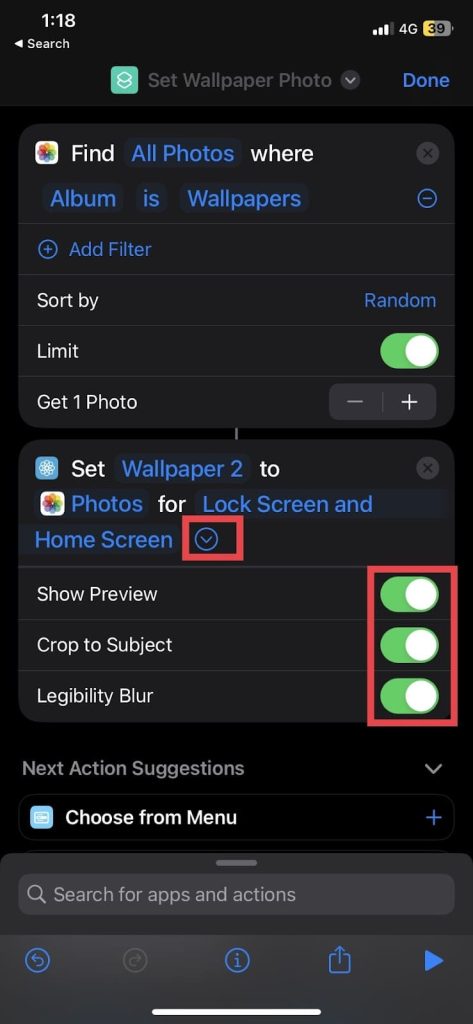 option next to the set wallpaper shortcut