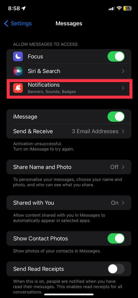 Select notifications