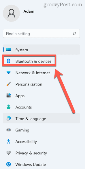 Select the Bluetooth & devices 