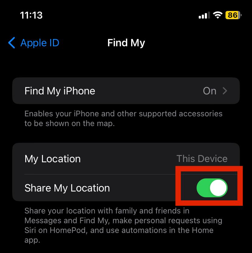 Select the Find My iPhone option