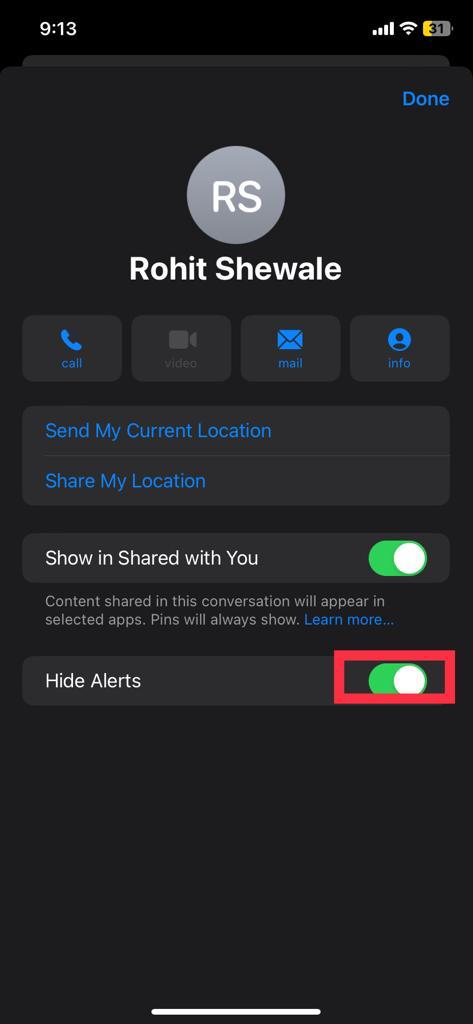 Turn on the hide alerts switch