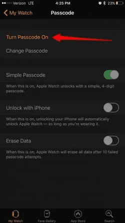 Turn passcode on